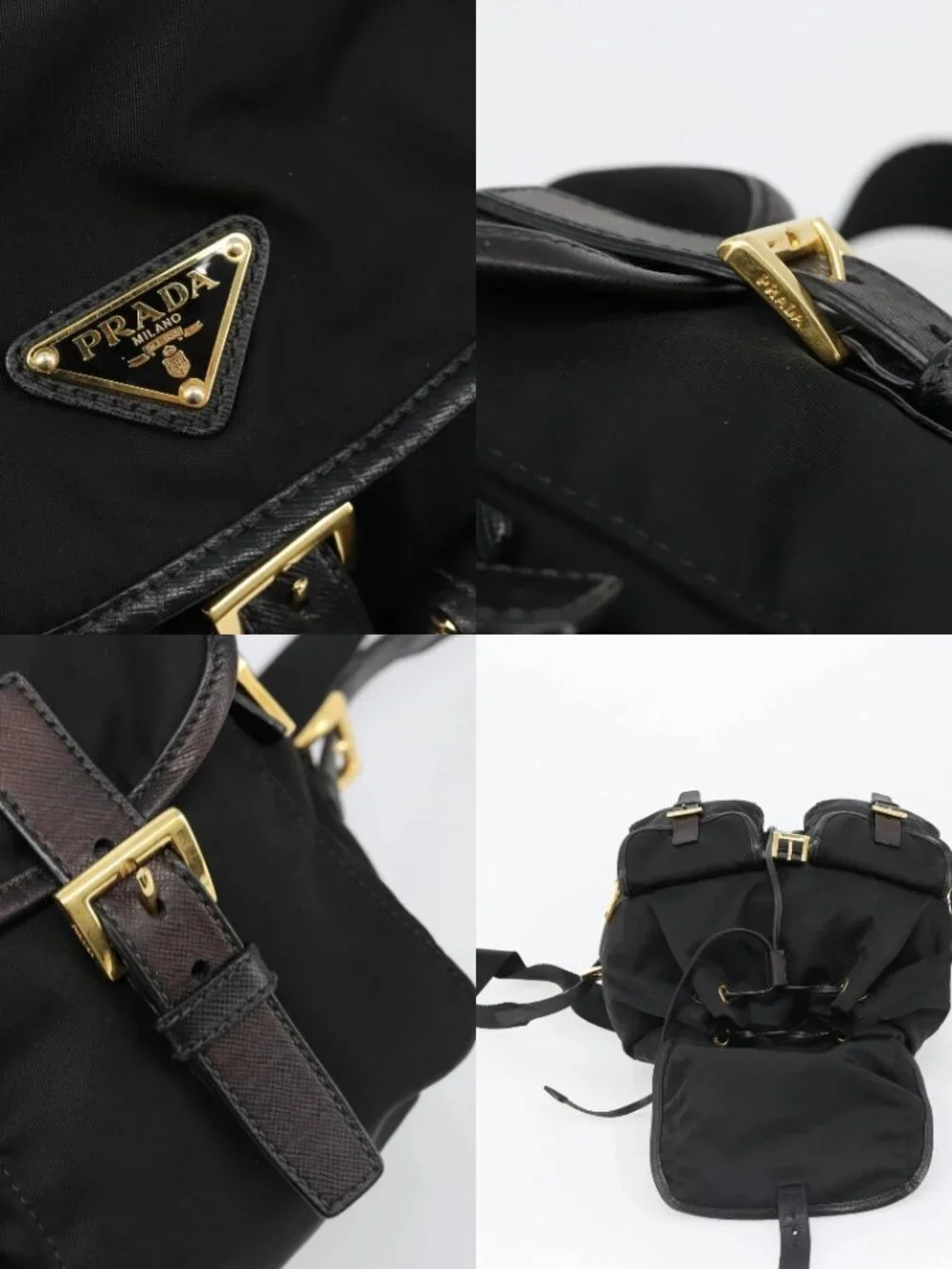 PRADA Backpack Nylon Black Gold Auth yk20532SAV